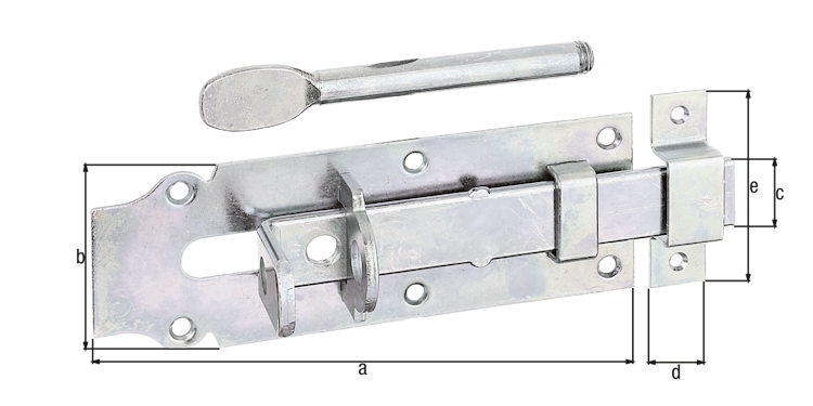 Alberts® Stalltür-Schlossriegel,m.flachem Griff,m.Schlaufe, galvanisch verzinkt dickschichtpassiviert,Platte LxB 180x64mm 117160