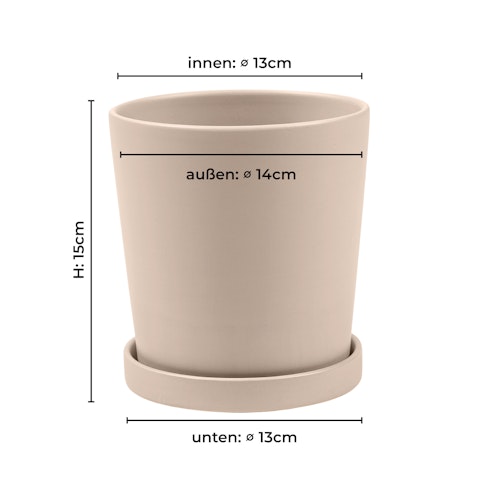 Wikholm form Design Pflanzgefäß / Blumentopf Keramik creme ⌀ 14 x H 15 cm inkl. Untersetzer